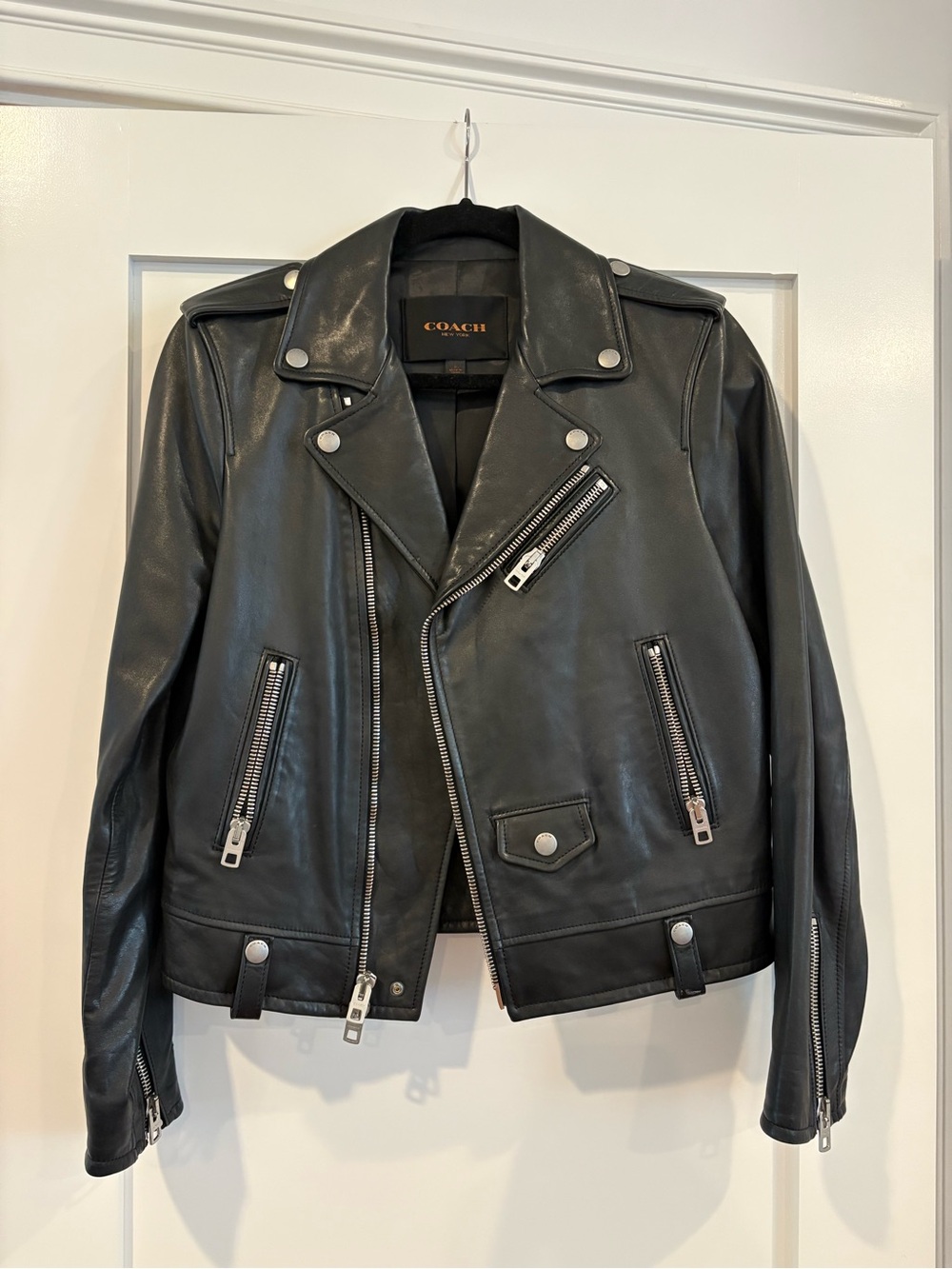 COACH Black Womens Leather Moto Jacket